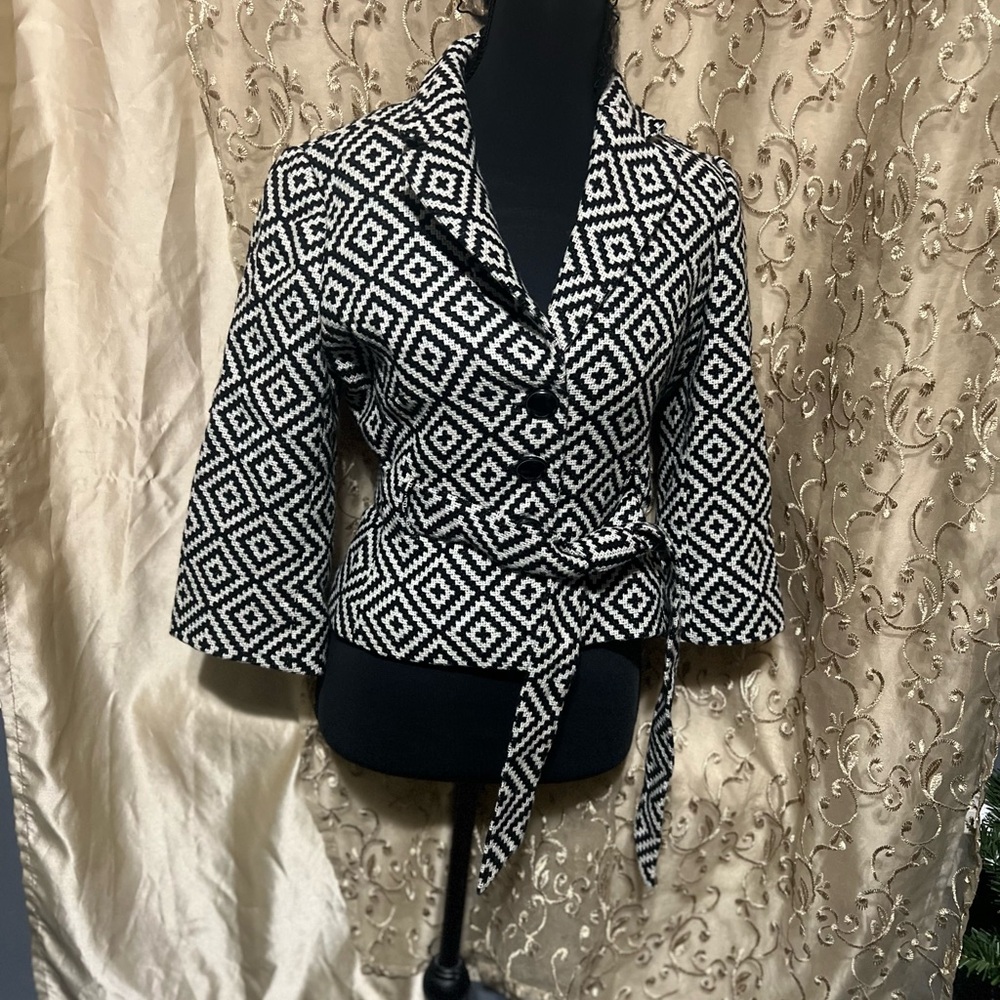LOFT Black and White Geometric Blazer